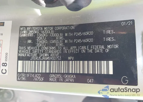 2021 Toyota 4Runner Limited из США, поврежденный, VIN JTEKU5JR6M5900753